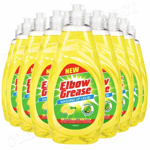 12 ELBOW GREASE WASHING UP LIQUID 740ML REMOVE STUBBORN FOOD DEPOSITS IN NO TIME