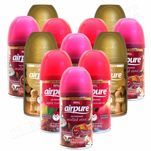 12 X AIRPURE AIR FRESHNER AUTOMATIC SPRAY LUXURY CHRISTMAS SCENTS 250 ML