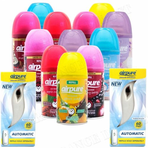 12 X AIRPURE FRESHMATIC SPRAY REFILLS MIXED SCENTS 2 MACHINES AIRWICK COMPATIBLE