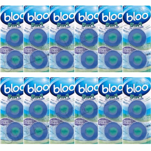 12 x 2 BLOO LOO BLUE WATER 5 IN 1 IN CISTERN TOILET BLOCKS 24 BLOCKS FREE POST