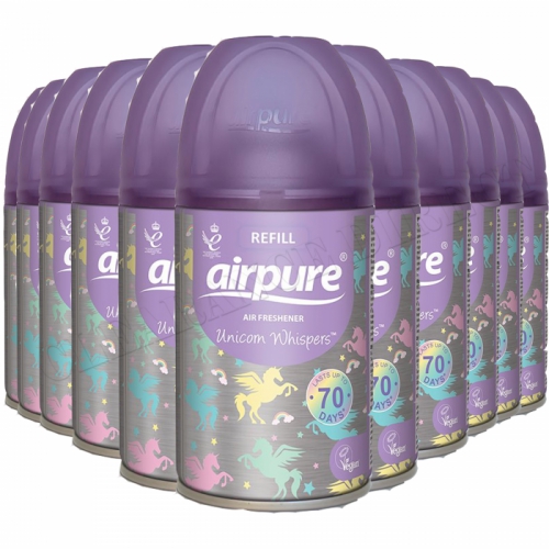 12x AIRPURE UNICORN WHISPERS REFILL CAN AUTOMATIC FRAGRANCE AIR FRESHENER 250ml