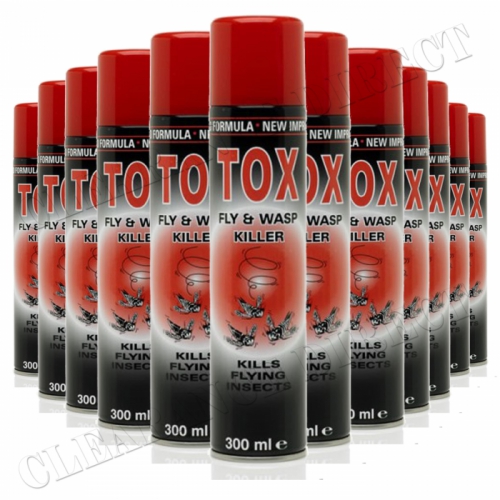 12 x TOX FLY & WASP KILLER INSECTICIDE FAST ACTING AEROSOL SPRAY 300ml