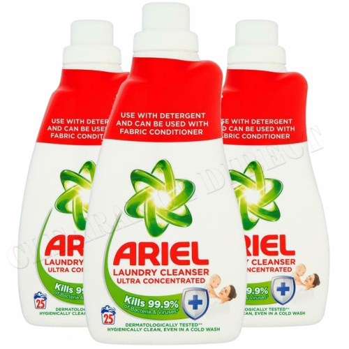 3 x Ariel Ultra Laundry Cleanser Concentrated-1L Kills-99.9% Bacteria-Viruses