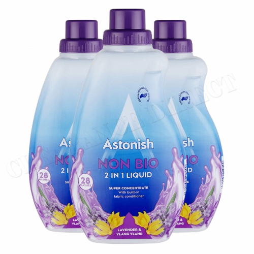 3 X Astonish Non Bio 2 In 1 Laundry Liquid Wash Lavender And Ylang Ylang 840ml