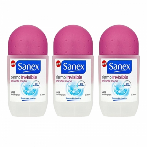 3 X Sanex Dermo Invisible Anti-Perspirant Deodorant Roll-On 50ml