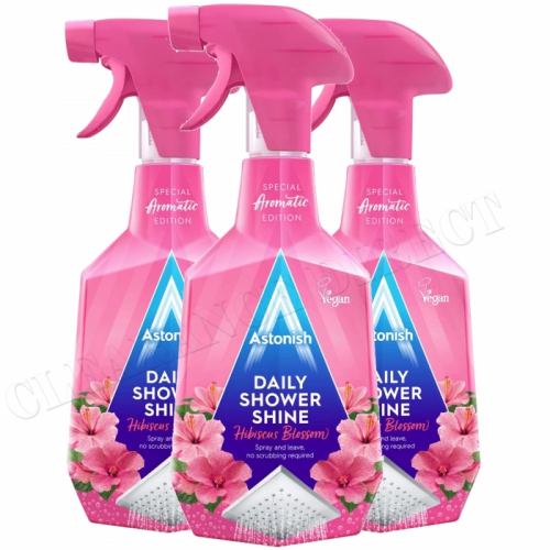 3 x ASTONISH DAILY SHOWER SHINE CLEANSER TRIGGER 750ml HIBISCUS BLOSSOM
