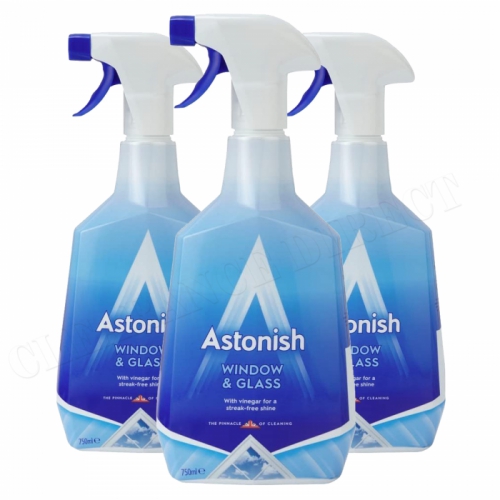 3 x Astonish Window and Glass Cleaner Spray 750 ml Non Smear Easy Trigger Spray