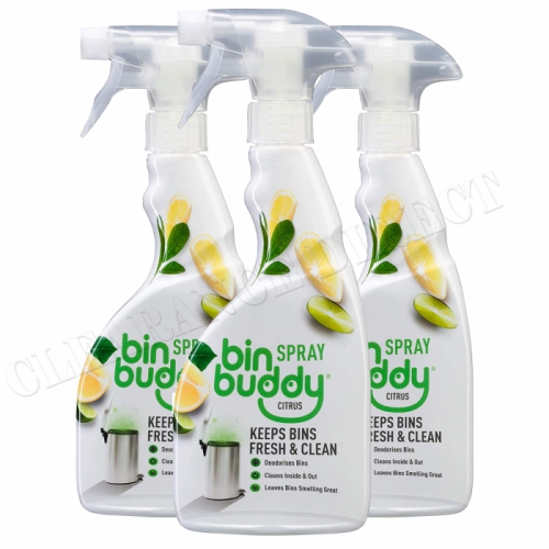 3 x Bin Buddy Indoor Outdoor Bin Freshening Spray, Citrus, Destroys Germs 500ml