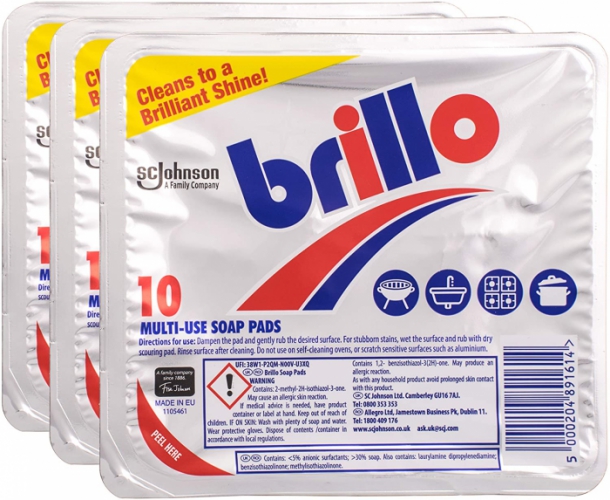 3 x Packs Of Johnson's Brillo Pads, 10 Multi-Use Soap Pads Cleaning Household