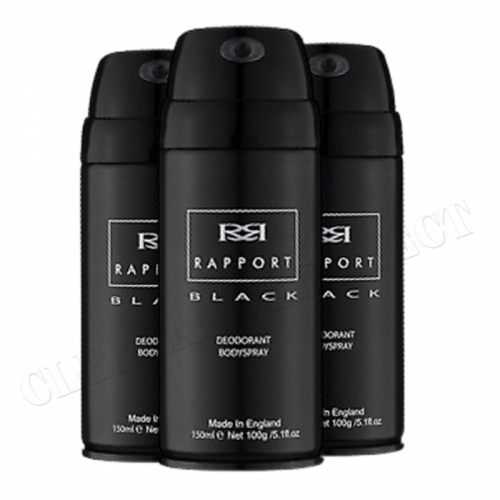 3 x Rapport Black Original Long Lasting Masculine Deodorant Body Spray Men 150ml