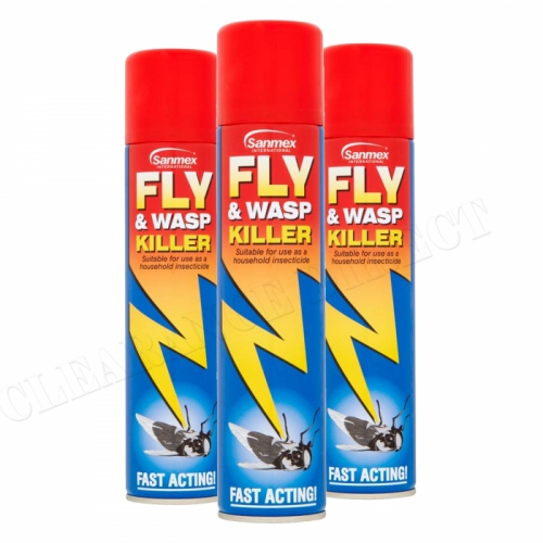 3 x Sanmex Fly & Wasp Killer Spray 300ml Household Insectide Power Pest Control