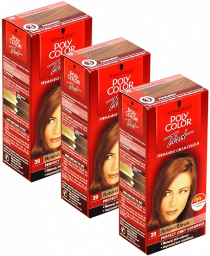 3x Schwarzkopf Poly Color Permanent Hair Colour Natural Brown 39