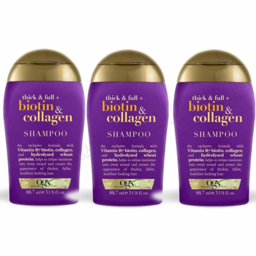 3 x Thick & Full + Biotin & Collagen Shampoo 88.7 ml Travel Size Holiday Bag