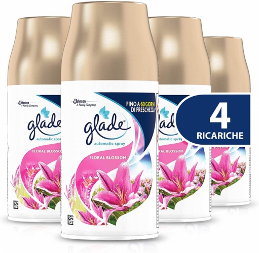 4 X GLADE AUTOMATIC SPRAY HOME OFFICE AIR FRESHENER REFILLS FLORAL BLOSSOM 269ML