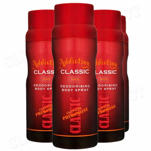 4 x ADDICTION CLASSIC MENS Deodorant Body Spray with Pheromone 150ml EACH
