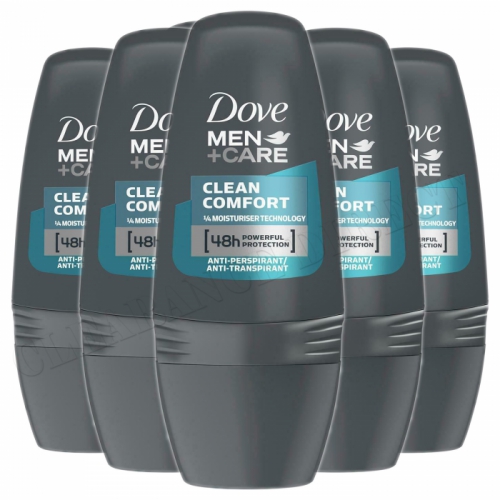 6 Pack Dove Men+Care 48H Anti-Perspirant Deodorant Roll-On, Clean Comfort, 50ml