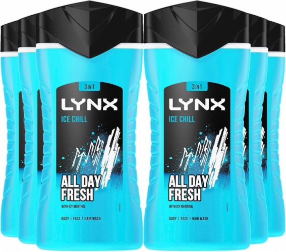 6 Pack of 225ml Lynx 3-in-1 Ice Chill All Day Fresh with Icy Menthol Body...