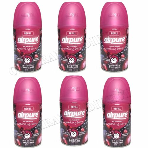6 X AIRPURE FRESHMATIC AUTOMATIC SPRAY REFILLS 250ML SPARKLING BERRY 