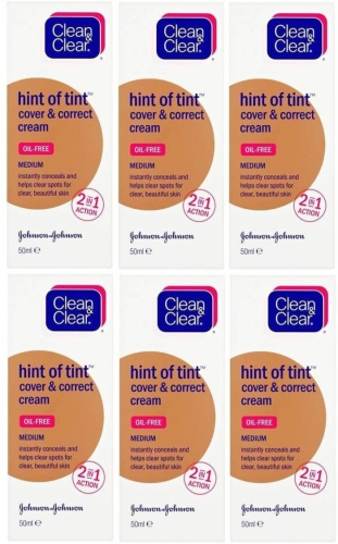 6 X Clean & Clear Hint of Tint Cover & Correct Cream 2 in 1 Oil Free Medium 50ml