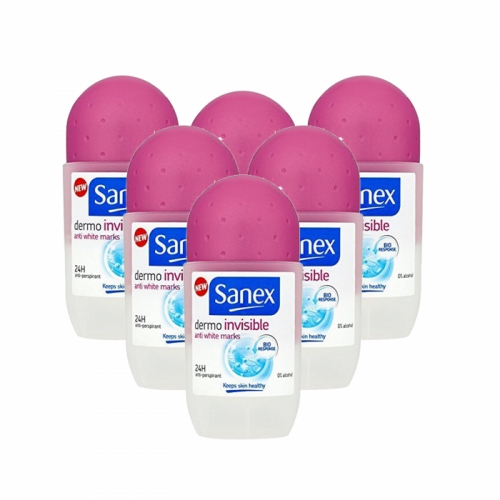 6 X Sanex Dermo Invisible Anti-Perspirant Deodorant Roll-On 50ml