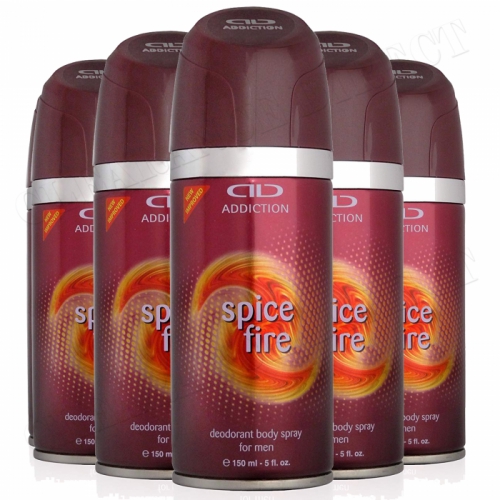 6 x 150 ml Addiction Spice Fire Deodorant Body Spray For Men