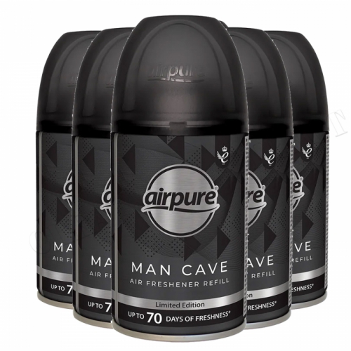6 x AIRPURE MAN CAVE REFILL CAN AUTOMATIC FRAGRANCE AIR FRESHENER 250ml