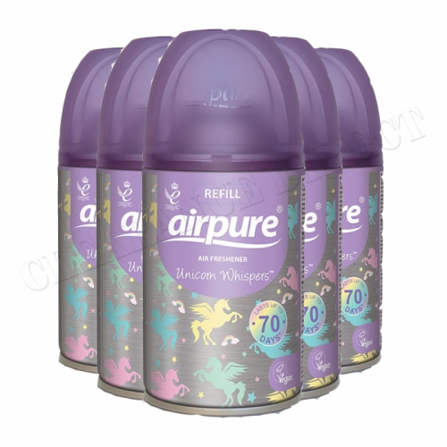6 x AIRPURE UNICORN WHISPERS REFILL CAN AUTOMATIC FRAGRANCE AIR FRESHENER 250ml