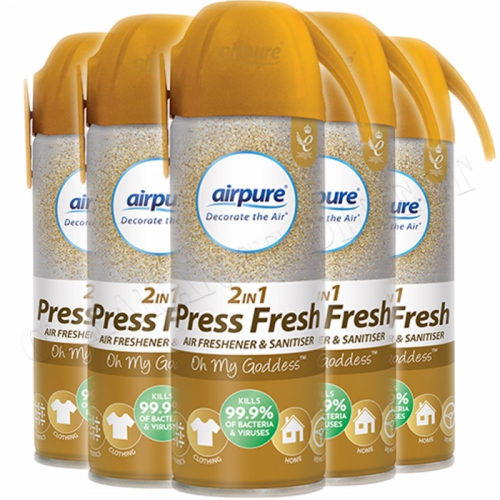6 x AirPure 2in1 Press Fresh Air Freshener Sanitizer Spray Oh My Goddess 180ML