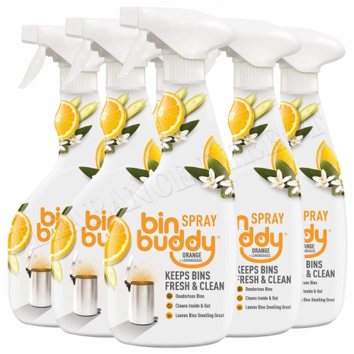 6 x Bin Buddy Indoor Outdoor Bin Freshening Spray, Orange & Lemongrass 500ml