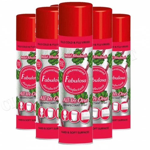 6 x Fabulosa Disinfectant Spray Clean Surfaces All in one Wild Rhubarb 400 ml