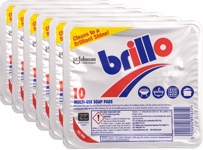 6 x Packs of 10 Mr Muscle Brillo Multi Use Soap Pads Cleans to a Brilliant Shine 