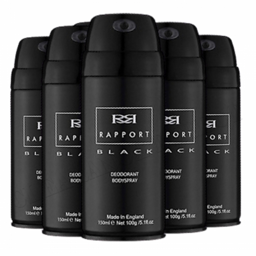6 x Rapport Black Original Long Lasting Masculine Deodorant Body Spray Men 150ml