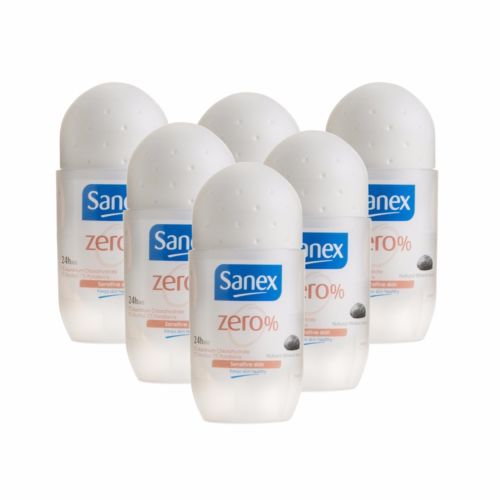 6 x Sanex ZERO% Roll On Deodorant 24hr Protection Sensitive Skin FREE POSTAGE