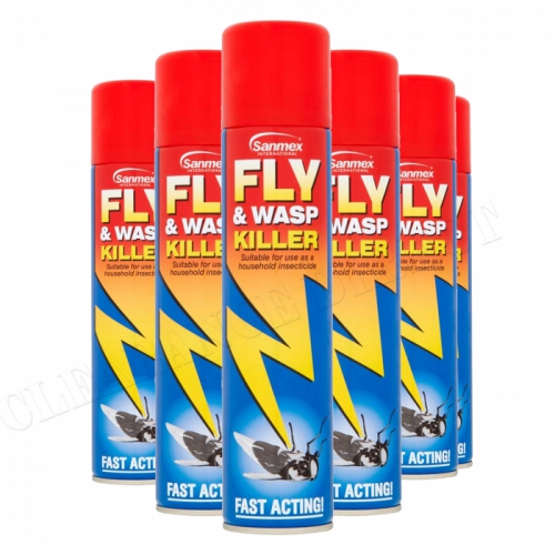 6x Sanmex Fly & Wasp Killer Spray 300ml Household Insectide Power Pest Control