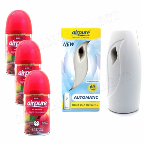 Airpure Air Freshner Automatic Spray Machine 3 x  Refills Apple Cinnamon 