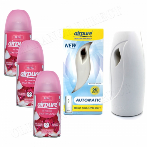 Airpure Air Freshner Automatic Spray Machine 3 x Refills True Romance Airwick