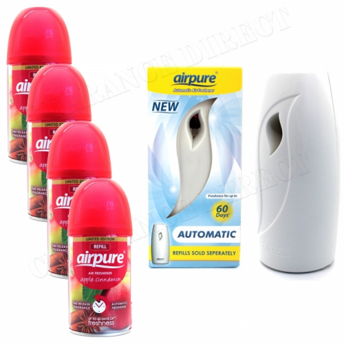 Airpure Air Freshner Automatic Spray Machine + 4 Refills Apple Cinnamon 