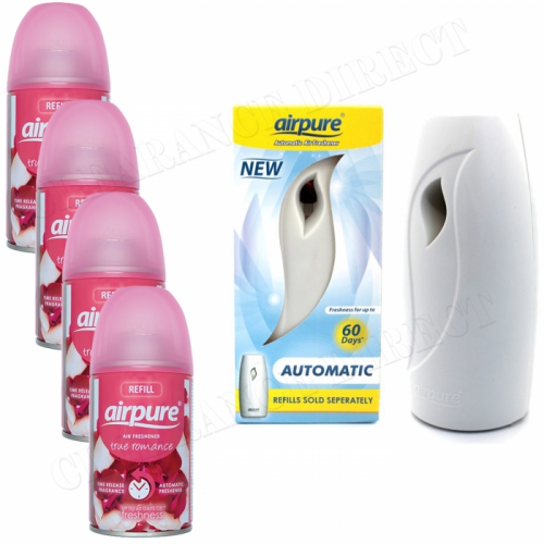 Airpure Air Freshner Automatic Spray Machine + 4 Refills True Romance Airwick