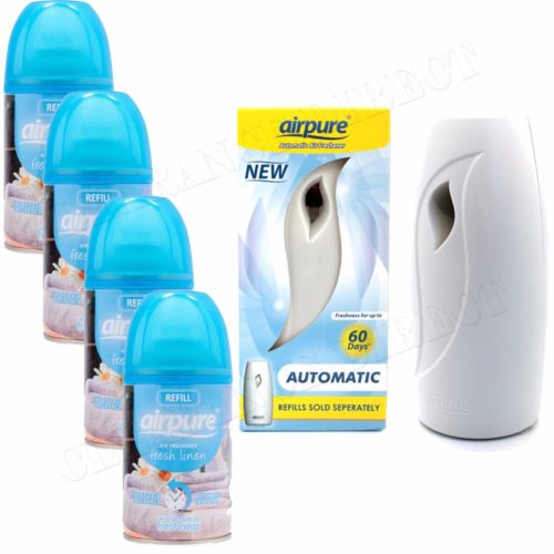 Airpure Air Freshner Automatic Spray Machine 4 x Fragrances Refills Fresh Linen