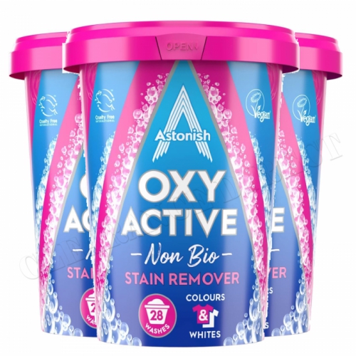 Astonish Oxy Active Non Bio Stain Remover, Brightening, Fights Odor 625g x 3