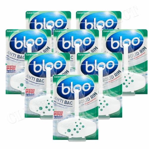 Bloo Anti-Bac Solid Rim Toilet Clear Water Fresh Pine 38g 8 Pack
