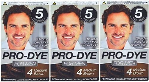 Glamorize Pro-Dye For Men (3 Pack) Men's Hair Dye Colourant - Medium Brown Shade 4