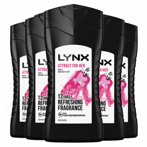 LYNX ATTRACT FOR HER SHOWER GEL 6 X 225ML REFRESHING BODY WASH FREE POSTAGE