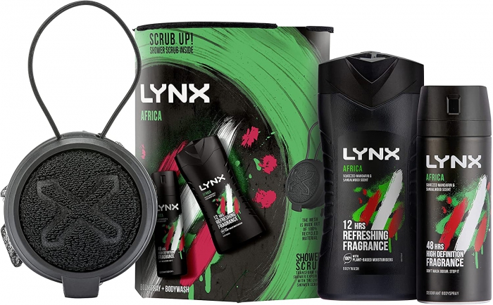 Lynx Africa Gift Set Duo & Body Scrub, Bodyspray+Bodywash with Bodyscrub For Him