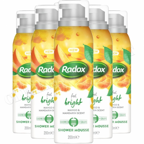 Radox Feel Bright Shower Mousse, Mango & Mandarin, 6 Pack, 200ml