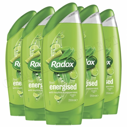 Radox Feel Energised Shower Gel, Peppermint & Keylime, 6 Pack, 250ml