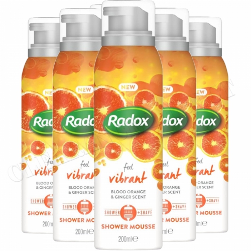 Radox Feel Vibrant Shower Mousse, Blood Orange & Ginger, 6 Pack, 200ml