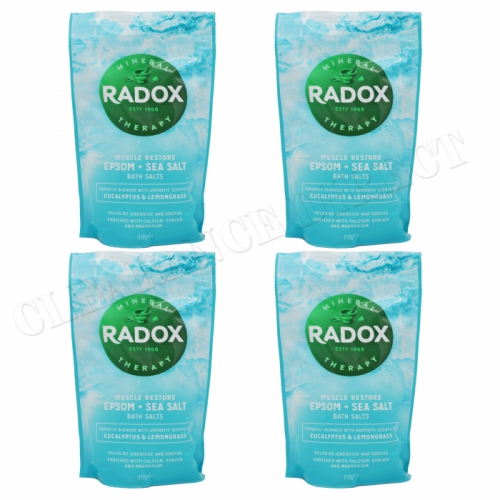 Radox Muscle Restore Epsom & Sea Salt Bath Salts Herbs & Minerals 810g x 4