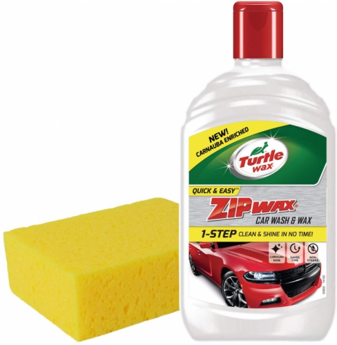 Turtle Wax Zip Wax Car Wash & Wax Shampoo 500ml + Jumbo Sponge
