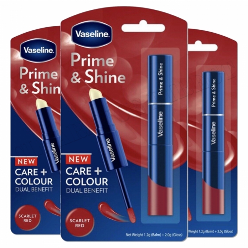 Vaseline Prime & Shine 2in1 Care & Colour 1.2g Balm & 2.0g Gloss Scarlet Red x3